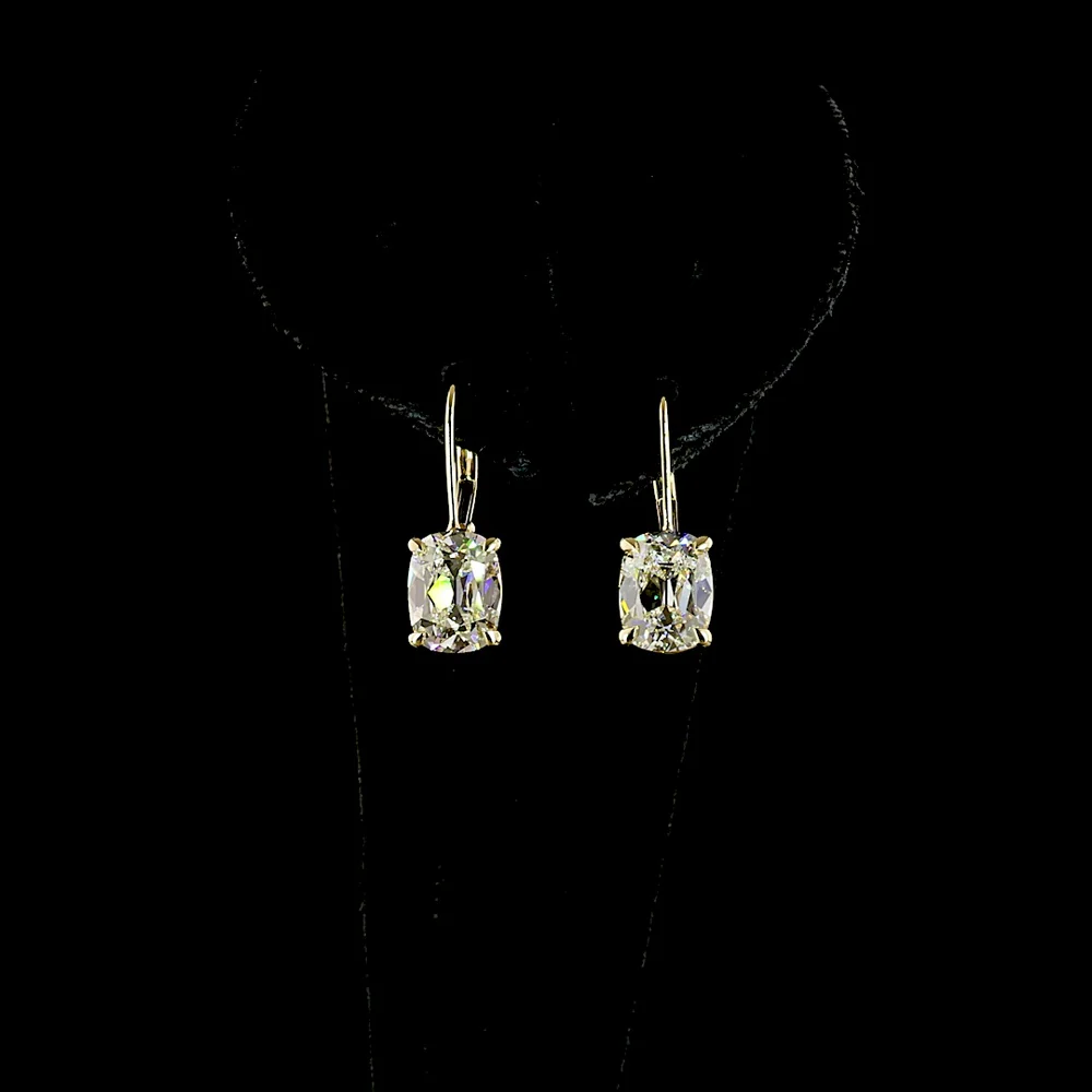 14K Yellow Gold Huggie Earrings with GIA Certified Antique Cushion Cut Lab-Grown Diamonds - 4.23 Carat Total Diamond Weight - Covaloro Fine Jewelry