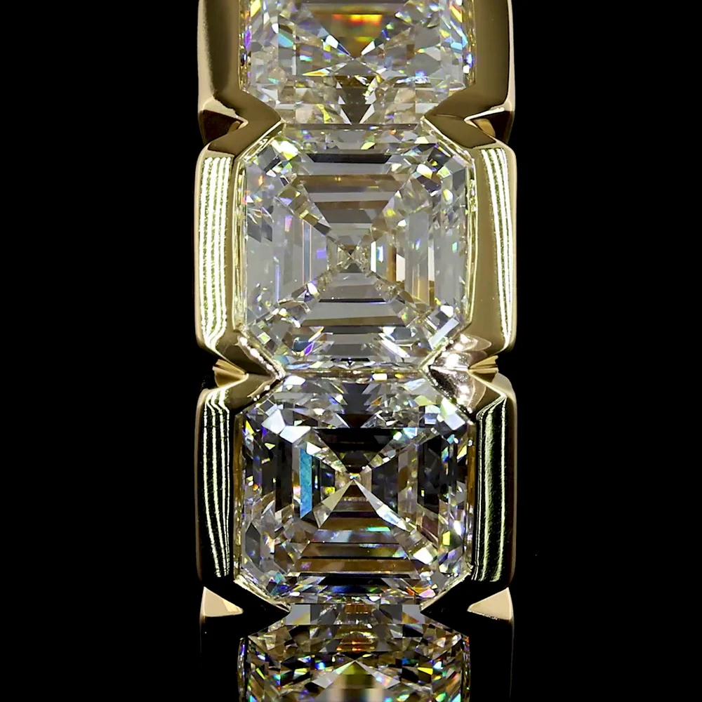 14K Yellow Gold Huggie Earrings with Half Bezel Set Asscher Cut Lab Diamonds - 5.06 Carats Total Diamond Weight - Covaloro Fine Jewelry - Image 3