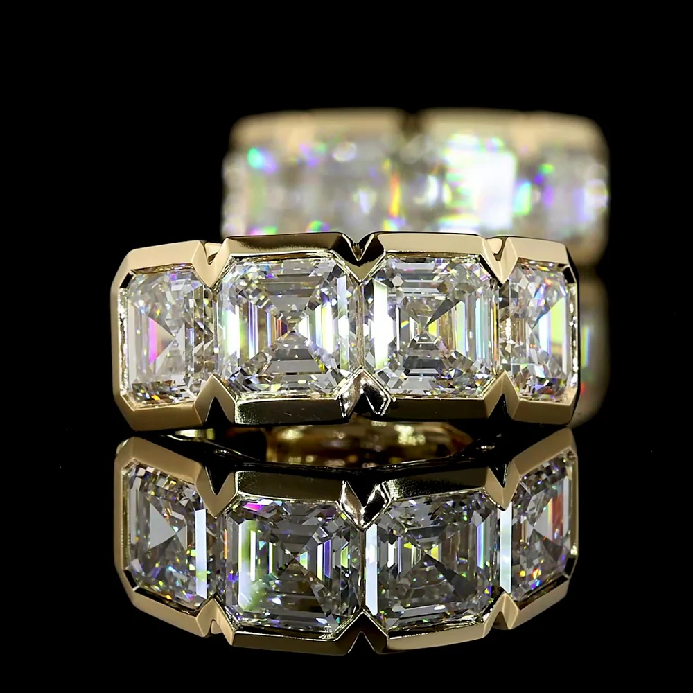 14K Yellow Gold Huggie Earrings with Half Bezel Set Asscher Cut Lab Diamonds - 5.06 Carats Total Diamond Weight - Covaloro Fine Jewelry - Image 4