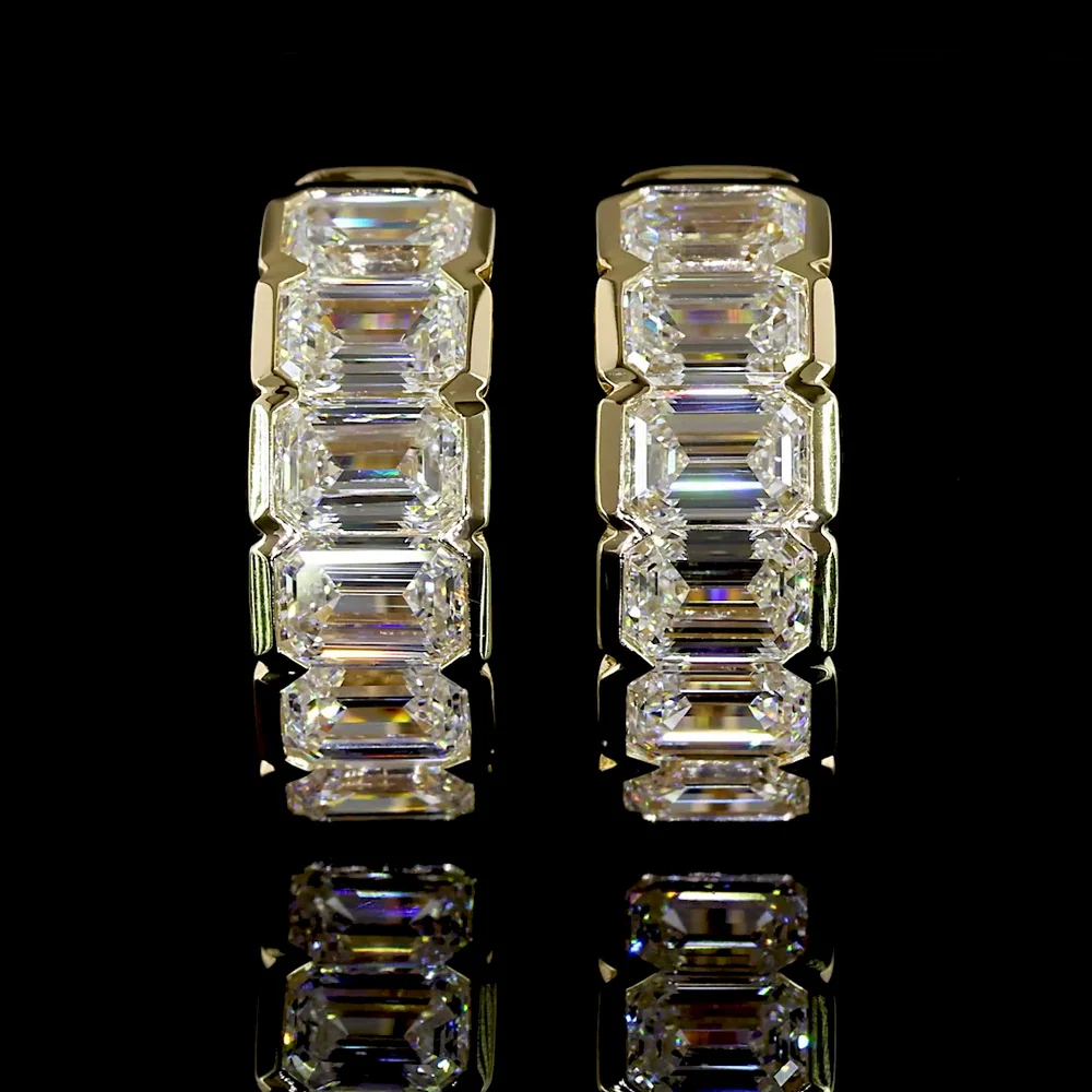 14K Yellow Gold Huggie Earrings with Half Bezel Set Emerald Cut Lab Diamonds - 2.02 Carat Total Weight, E-F Color, VS1 Clarity - Covaloro Fine Jewelry - Image 2
