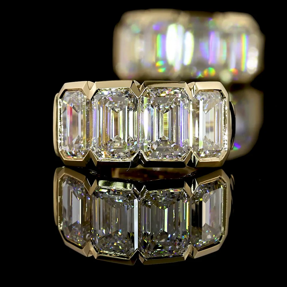 14K Yellow Gold Huggie Earrings with Half-Bezel Set Emerald Cut Lab Diamonds - 4.14 Carat Total Weight - Covaloro Fine Jewelry - Image 4