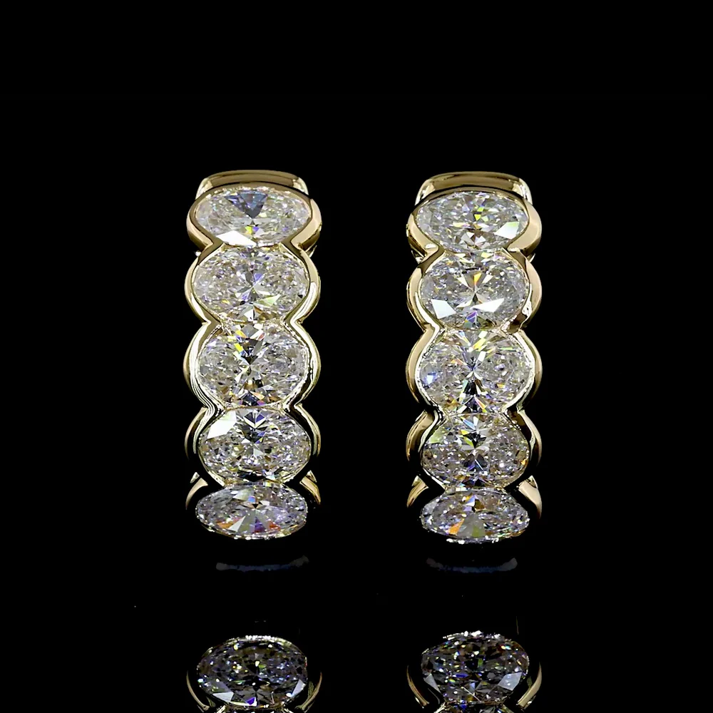 14K Yellow Gold Huggie Earrings with Half Bezel Set Oval Cut Lab Diamonds - 1.10 Carats Total Diamond Weight - Covaloro Fine Jewelry - Image 2