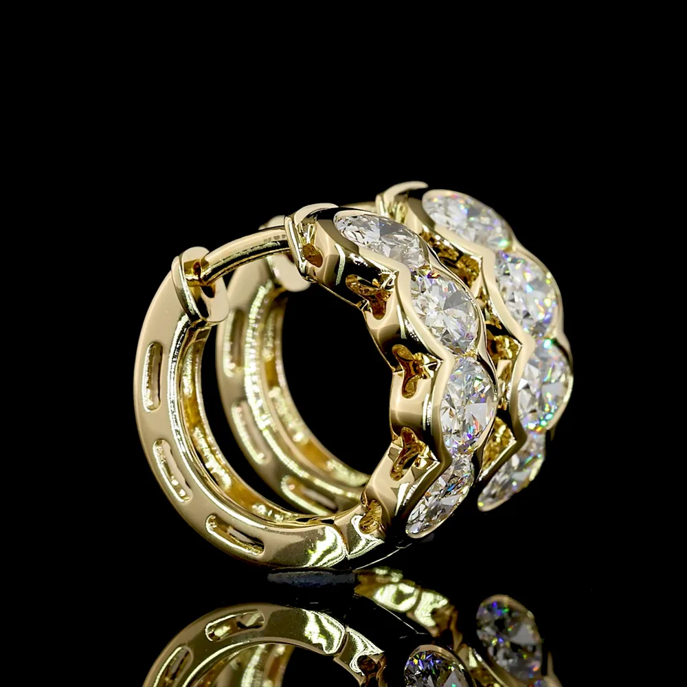 14K Yellow Gold Huggie Earrings with Half Bezel Set Oval Cut Lab Diamonds - 2.09 Carat Total Weight - Covaloro Fine Jewelry