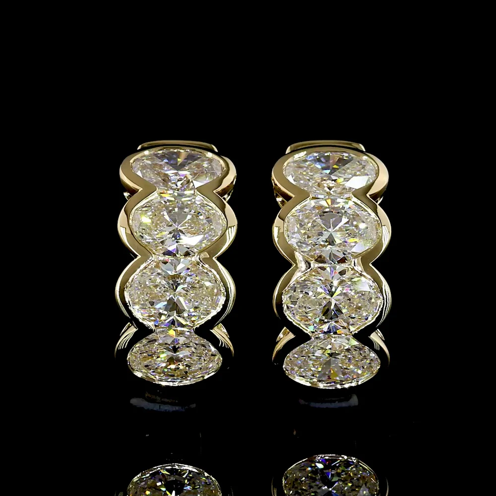 14K Yellow Gold Huggie Earrings with Half Bezel Set Oval Cut Lab Diamonds - 2.09 Carat Total Weight - Covaloro Fine Jewelry - Image 2
