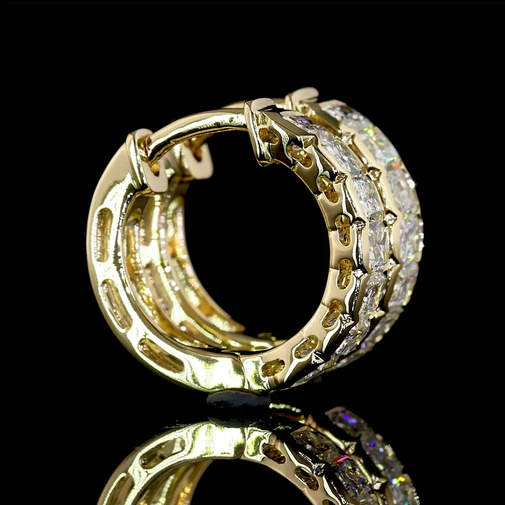 14K Yellow Gold Huggie Earrings with Half-Bezel Set Radiant Cut Lab Diamonds - 1.05 Carats Total Diamond Weight - Covaloro Fine Jewelry