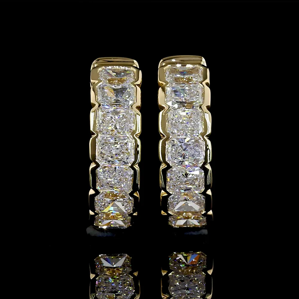 14K Yellow Gold Huggie Earrings with Half-Bezel Set Radiant Cut Lab Diamonds - 1.05 Carats Total Diamond Weight - Covaloro Fine Jewelry - Image 2