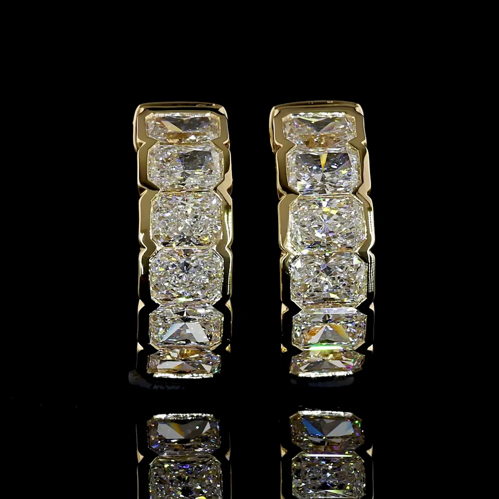 14K Yellow Gold Huggie Earrings with Half-Bezel Set Radiant Cut Lab Diamonds - 2.07 Carat Total Diamond Weight - Covaloro Fine Jewelry - Image 2