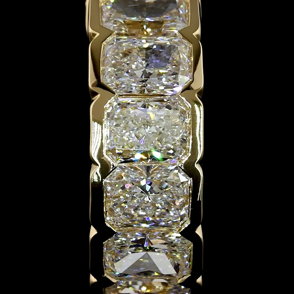 14K Yellow Gold Huggie Earrings with Half-Bezel Set Radiant Cut Lab Diamonds - 2.07 Carat Total Diamond Weight - Covaloro Fine Jewelry - Image 3