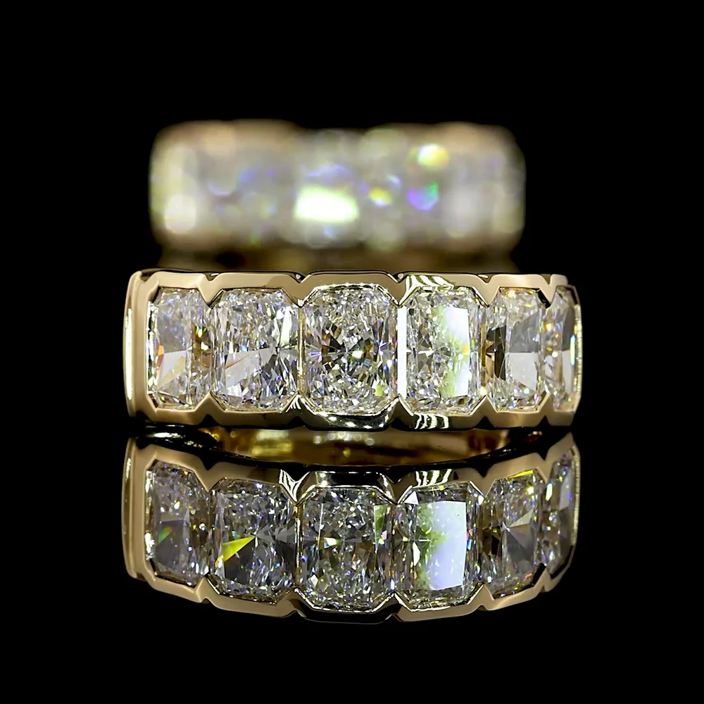 14K Yellow Gold Huggie Earrings with Half-Bezel Set Radiant Cut Lab Diamonds - 2.07 Carat Total Diamond Weight - Covaloro Fine Jewelry - Image 4