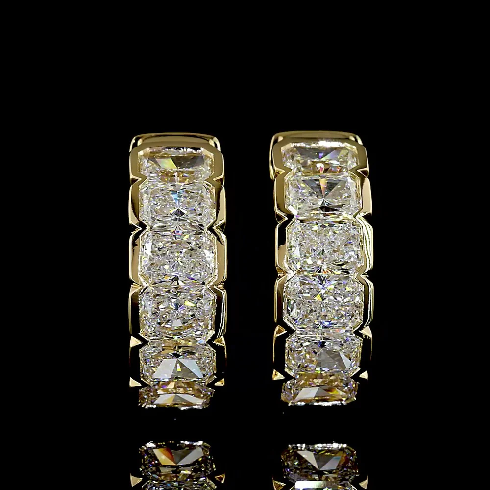 14K Yellow Gold Huggie Earrings with Half Bezel Set Radiant Cut Lab Diamonds - 2.16 Carat Total Diamond Weight - Covaloro Fine Jewelry - Image 2