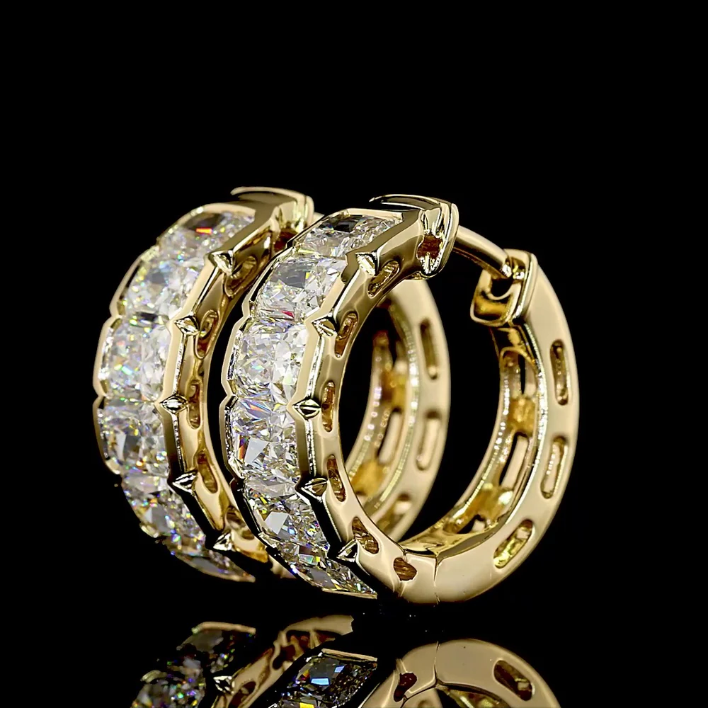 14K Yellow Gold Huggie Earrings with Half Bezel Set Radiant Cut Lab Diamonds - 2.16 Carat Total Diamond Weight - Covaloro Fine Jewelry - Image 3