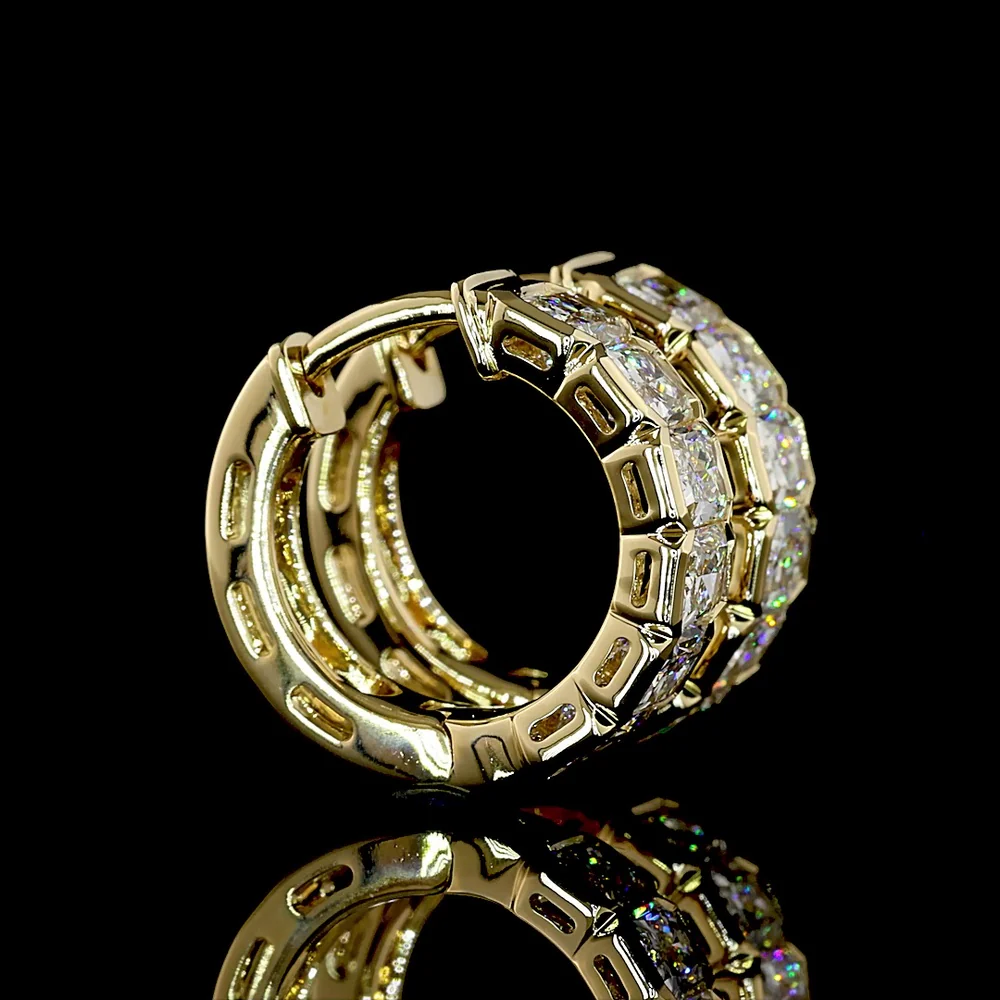 14K Yellow Gold Huggie Earrings with Half Bezel Set Radiant Cut Natural Diamonds - 1.98 Carat Total Diamond Weight - Covaloro Fine Jewelry - Image 2