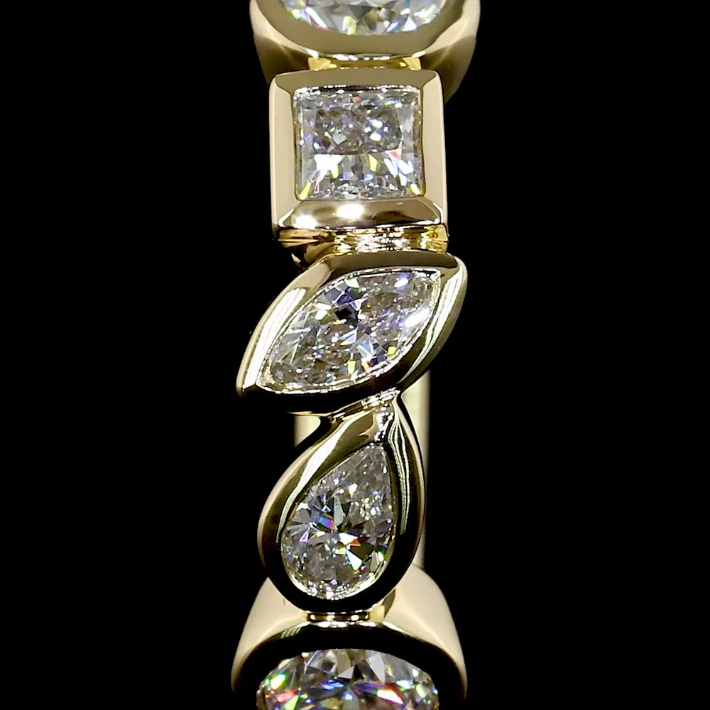 14K Yellow Gold Huggie Earrings with Mixed Princess, Marquise, Pear, and Round Lab Diamonds - 0.88 Carats Total Diamond Weight - Covaloro Fine Jewelry - Image 3