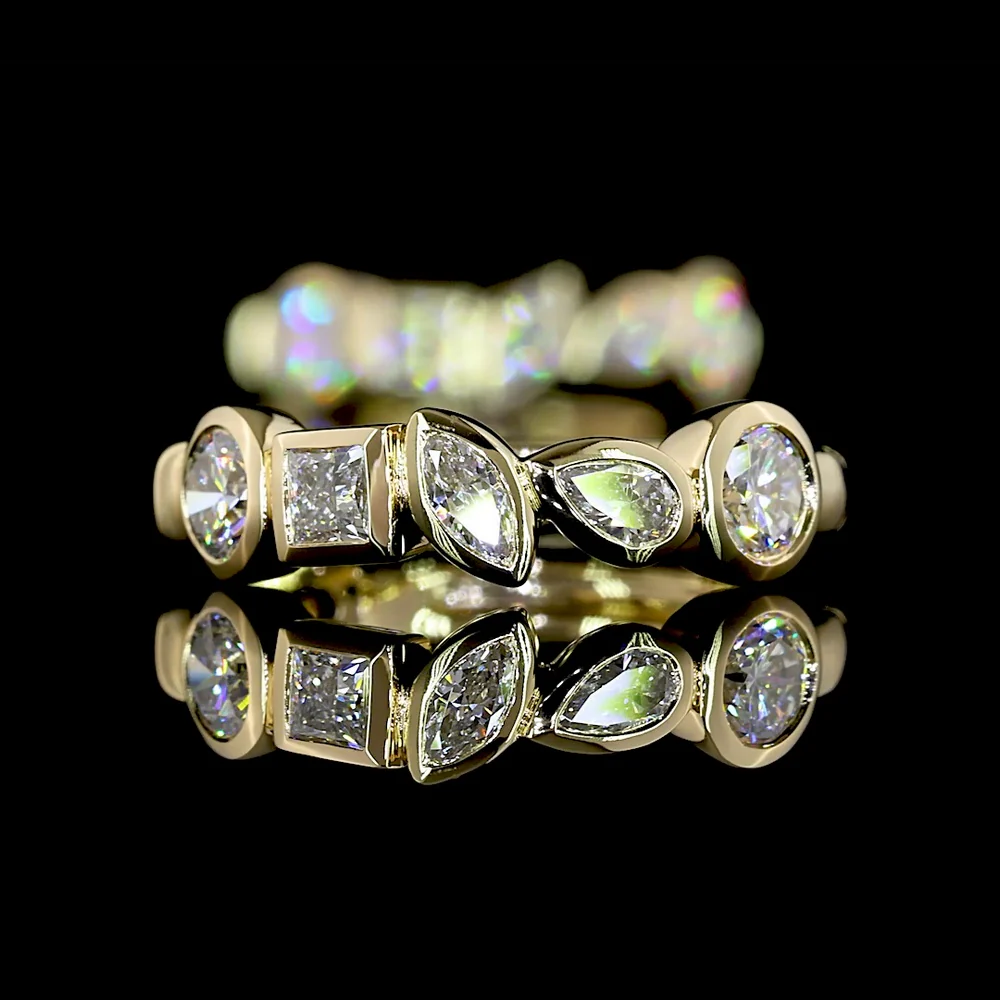 14K Yellow Gold Huggie Earrings with Mixed Princess, Marquise, Pear, and Round Lab Diamonds - 0.88 Carats Total Diamond Weight - Covaloro Fine Jewelry - Image 4