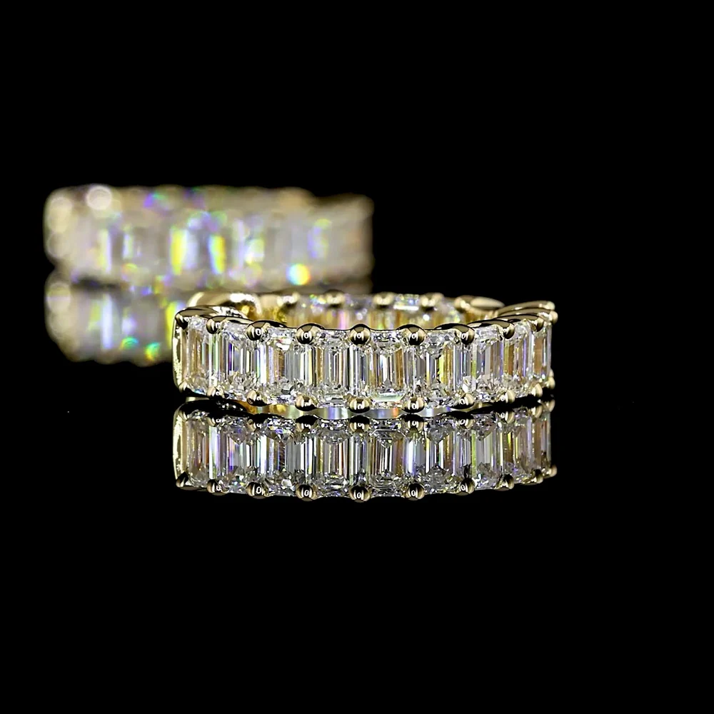 14K Yellow Gold Huggie Earrings with Prong Set Emerald Cut Lab Diamonds - 1.50 Carats Total Diamond Weight - Covaloro Fine Jewelry - Image 4
