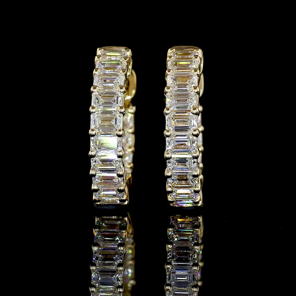 14K Yellow Gold Huggie Earrings with Prong-Set Emerald Cut Lab Diamonds - 1.54 Carats Total Diamond Weight - Covaloro Fine Jewelry - Image 2
