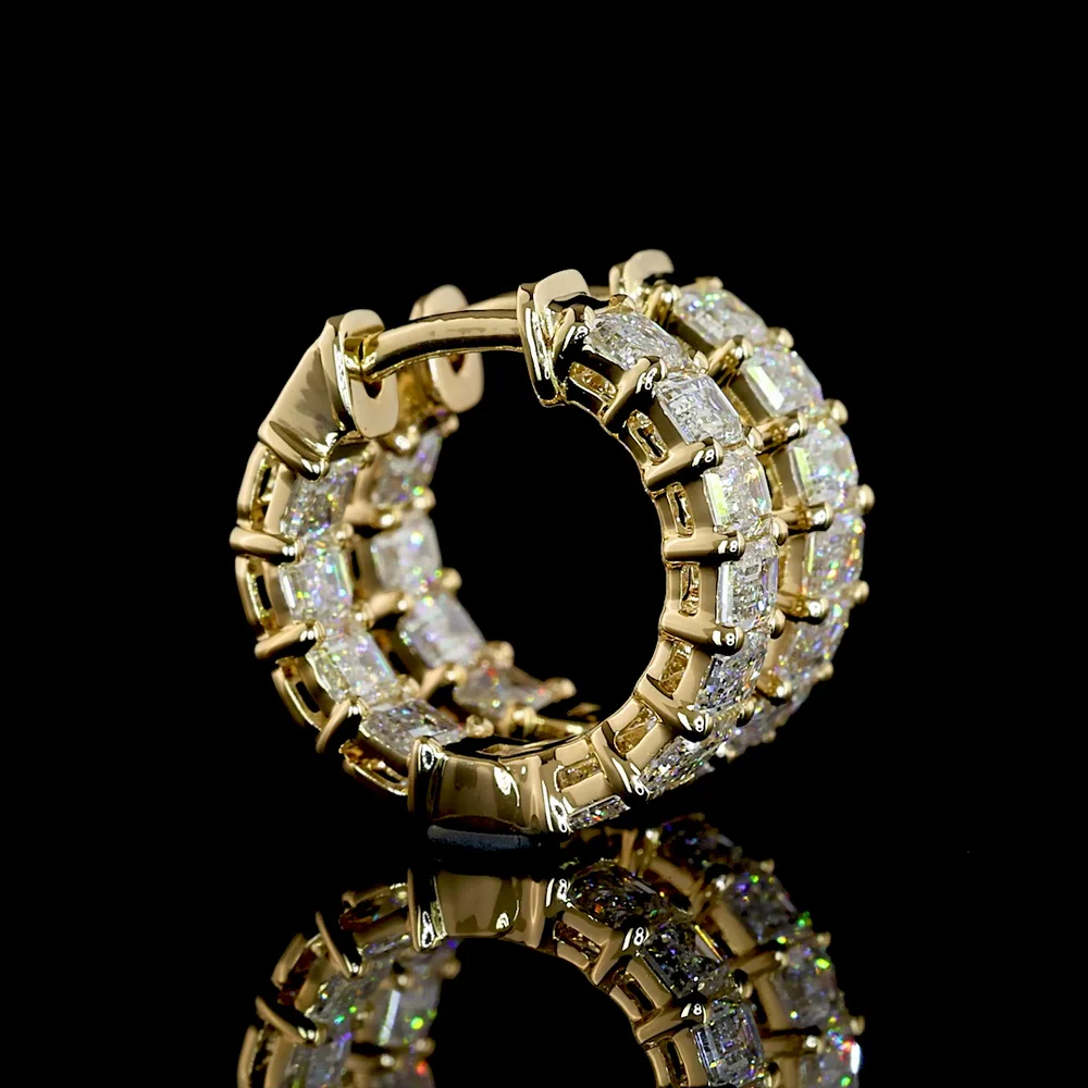 14K Yellow Gold Huggie Earrings with Prong-Set Emerald Cut Lab Diamonds - 1.94 Carat Total Diamond Weight - Covaloro Fine Jewelry