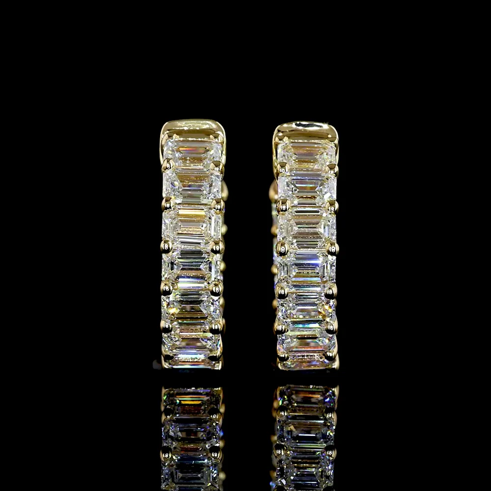14K Yellow Gold Huggie Earrings with Prong-Set Emerald Cut Lab Diamonds - 1.94 Carat Total Diamond Weight - Covaloro Fine Jewelry - Image 2