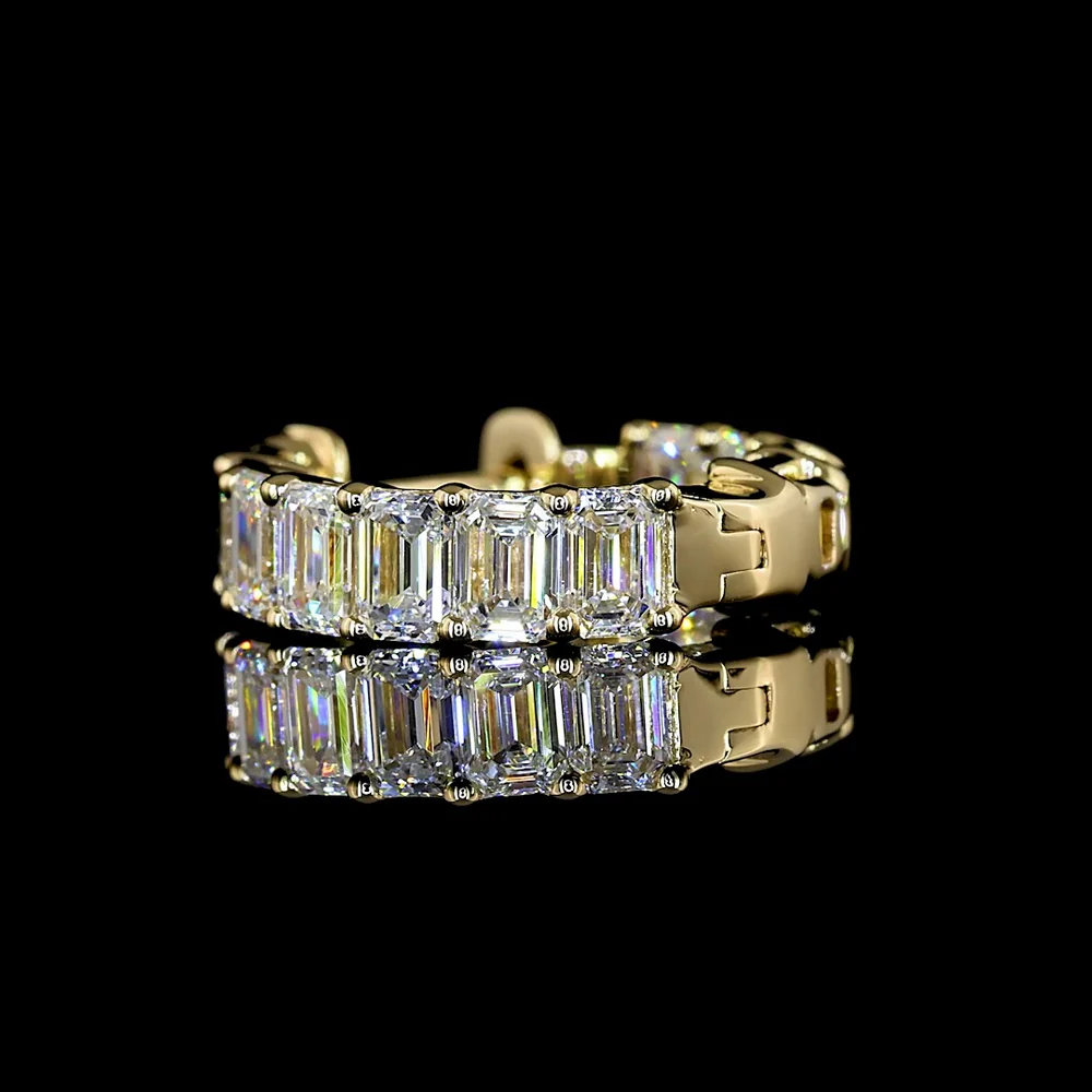 14K Yellow Gold Huggie Earrings with Prong-Set Emerald Cut Lab Diamonds - 1.97 Carat Total Diamond Weight - Covaloro Fine Jewelry - Image 4