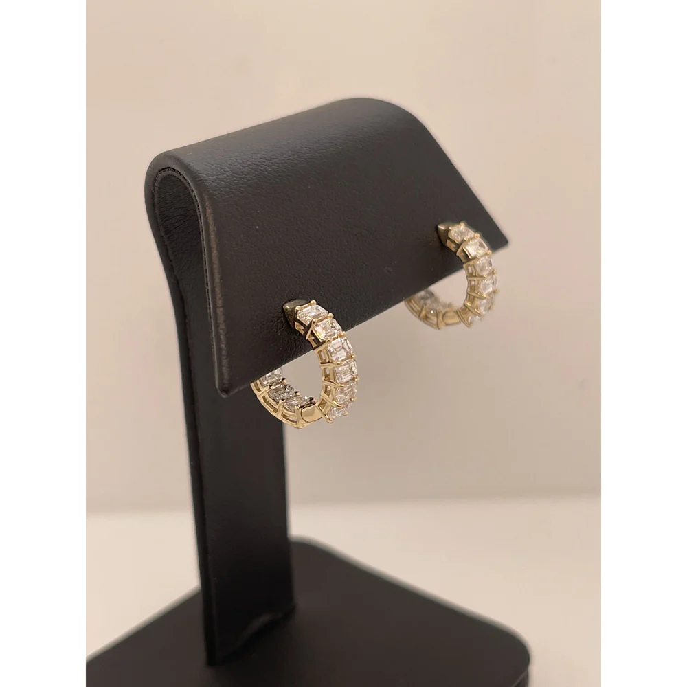 14K Yellow Gold Huggie Earrings with Prong Set Emerald Cut Lab Diamonds - 6.77 Carats Total Diamond Weight (E-F VS2) - Covaloro Fine Jewelry - Image 2