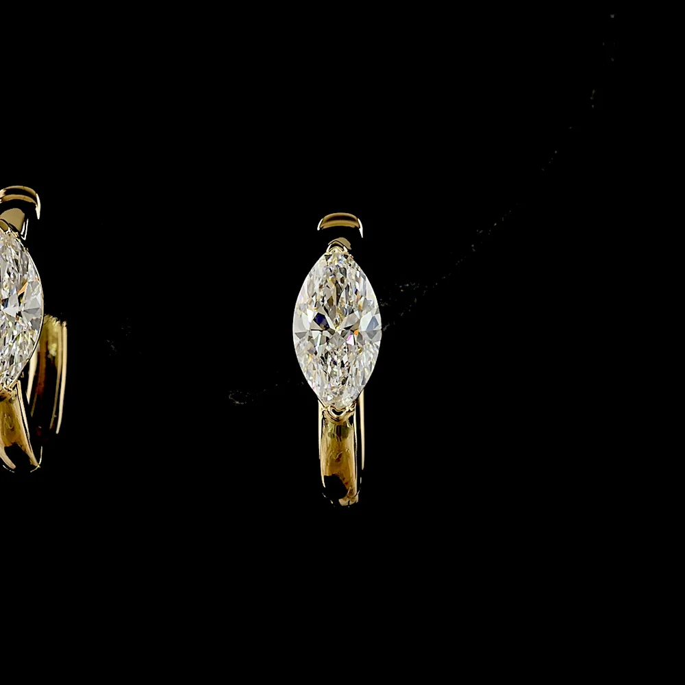 14K Yellow Gold Huggie Earrings with Prong-Set Marquise Cut Lab Diamonds - 1.05 Carat Total Weight - Covaloro Fine Jewelry - Image 2