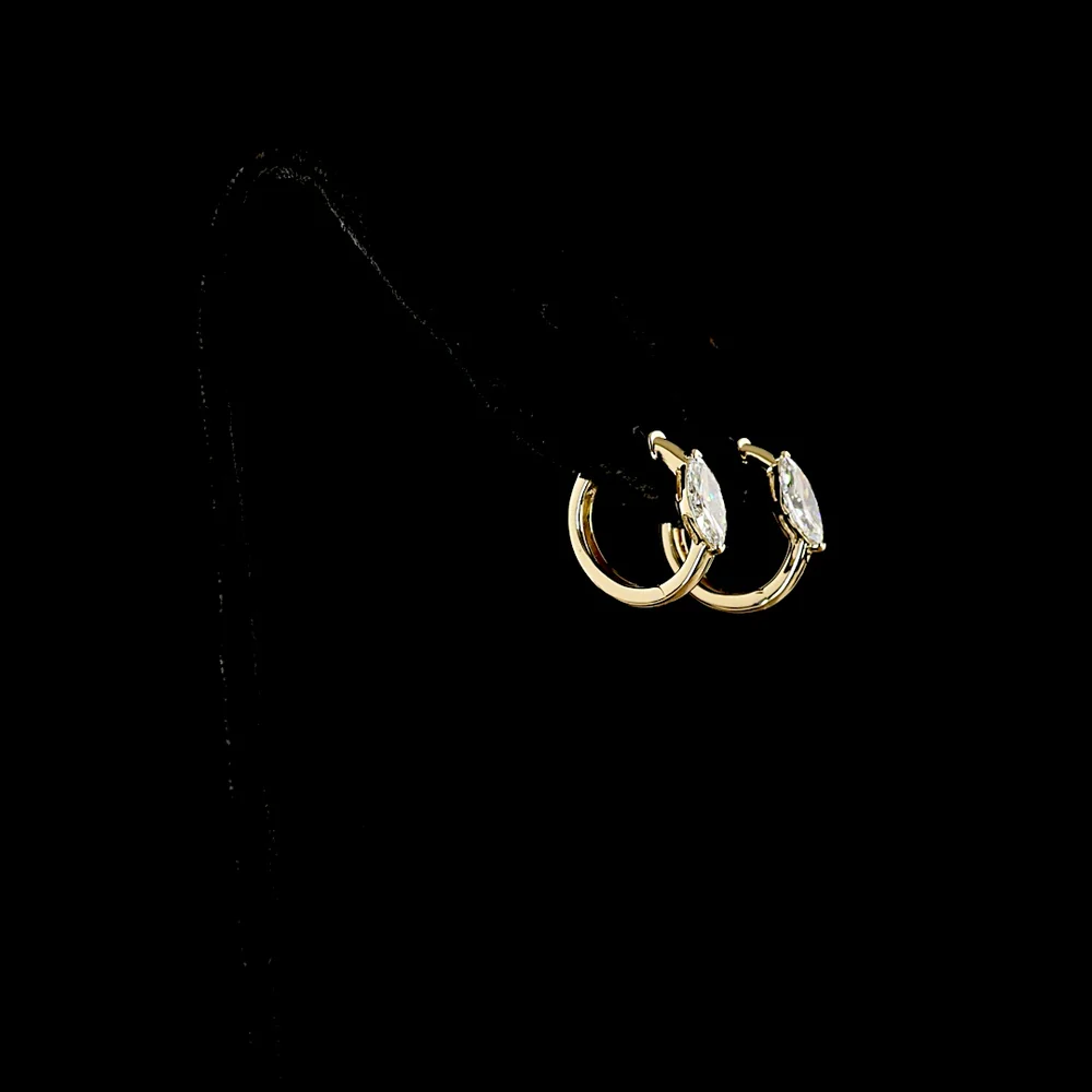 14K Yellow Gold Huggie Earrings with Prong-Set Marquise Cut Lab Diamonds - 1.05 Carat Total Weight - Covaloro Fine Jewelry - Image 3