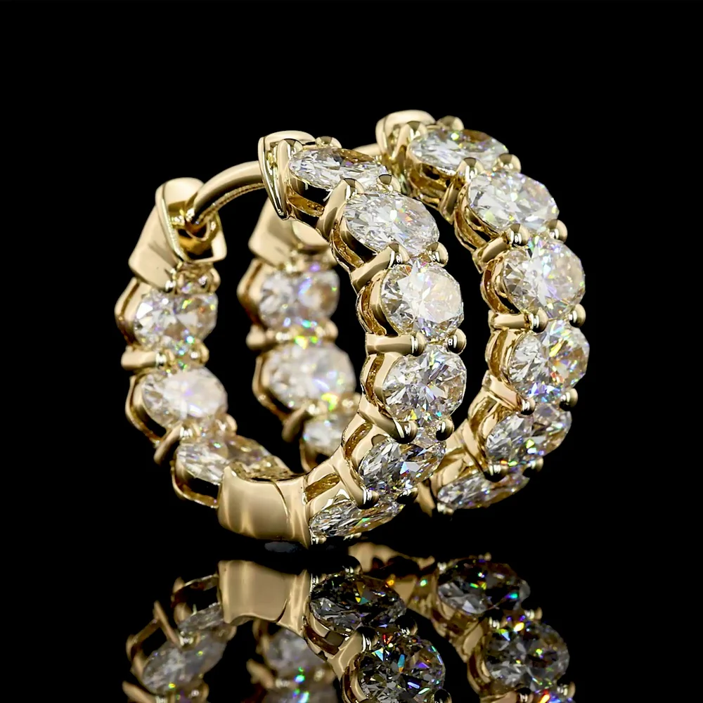 14K Yellow Gold Huggie Earrings with Prong Set Oval Cut Lab Diamonds - 3.04 Carat Total Weight, E-F Color VS Clarity - Covaloro Fine Jewelry