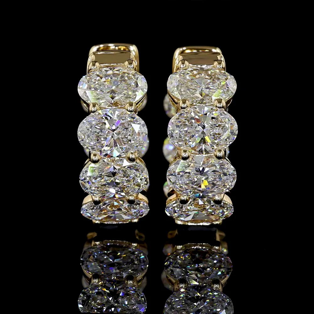 14K Yellow Gold Huggie Earrings with Prong Set Oval Cut Lab Diamonds - 5.13 Carat Total Weight (E-F Color, VS Clarity) - Covaloro Fine Jewelry - Image 2