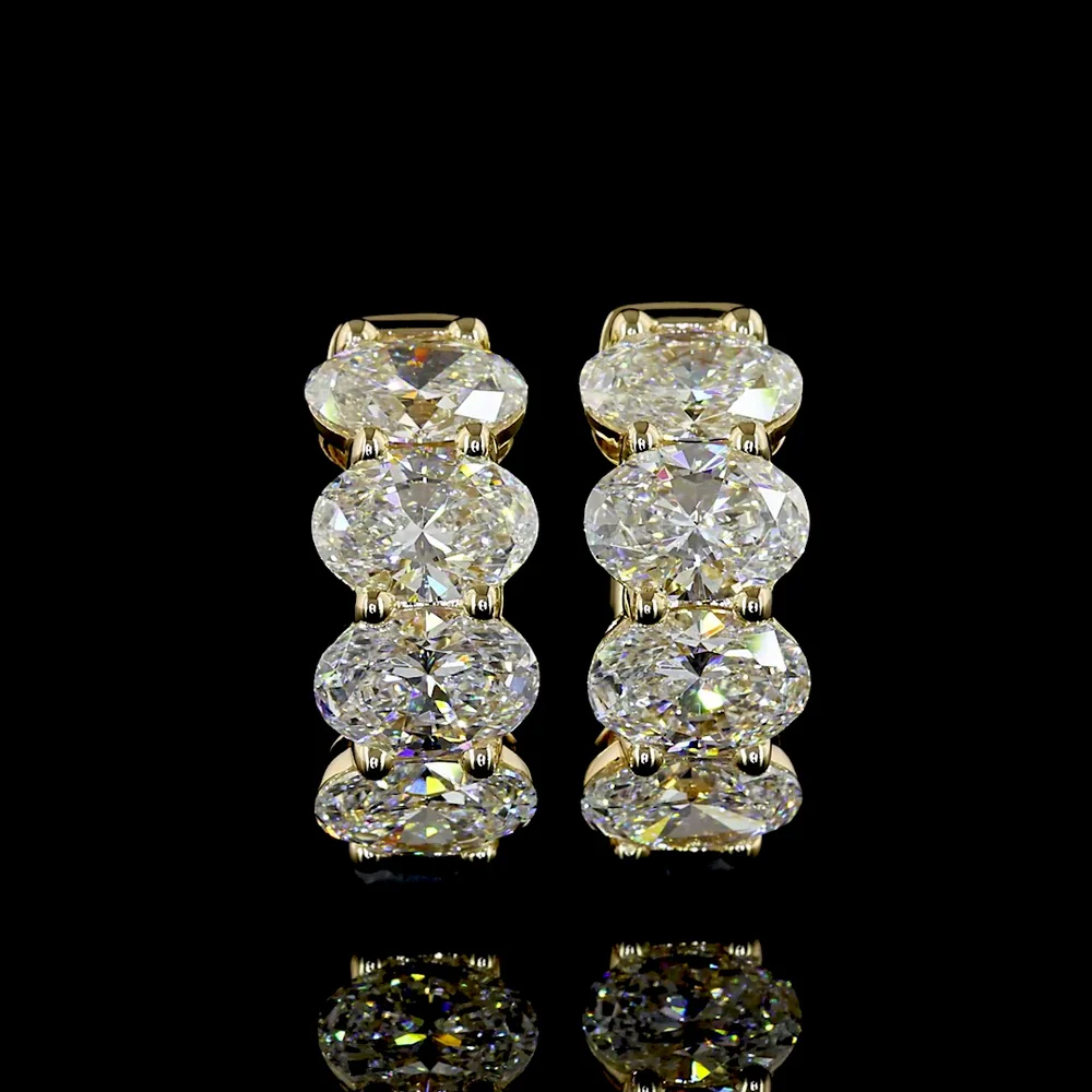 14K Yellow Gold Huggie Earrings with Prong-Set Oval Natural Diamonds - 3.03 Carats Total Diamond Weight - Covaloro Fine Jewelry - Image 2