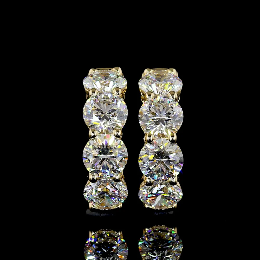 14K Yellow Gold Huggie Earrings with Prong Set Round Brilliant Lab Diamonds - 3.05 Carats Total Diamond Weight - Covaloro Fine Jewelry - Image 2