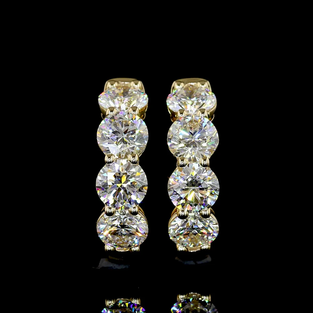 14K Yellow Gold Huggie Earrings with Prong Set Round Lab Diamonds - 1.93 Carats Total Diamond Weight - Covaloro Fine Jewelry - Image 2