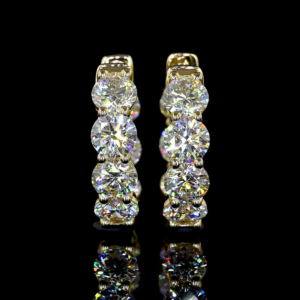 14K Yellow Gold Huggie Earrings with Round Brilliant Cut Lab Diamonds - 3.15 Carats Total Diamond Weight - Covaloro Fine Jewelry - Image 2