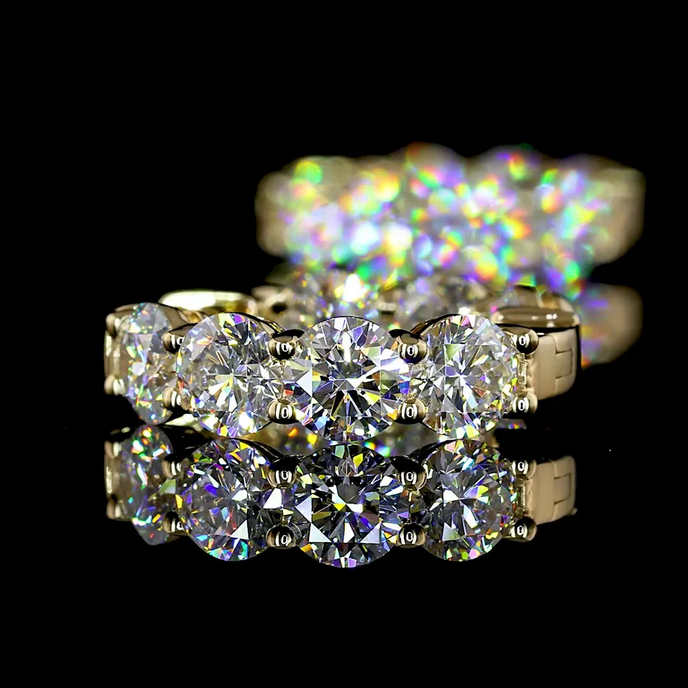 14K Yellow Gold Huggie Earrings with Round Brilliant Cut Lab Diamonds - 3.15 Carats Total Diamond Weight - Covaloro Fine Jewelry - Image 4