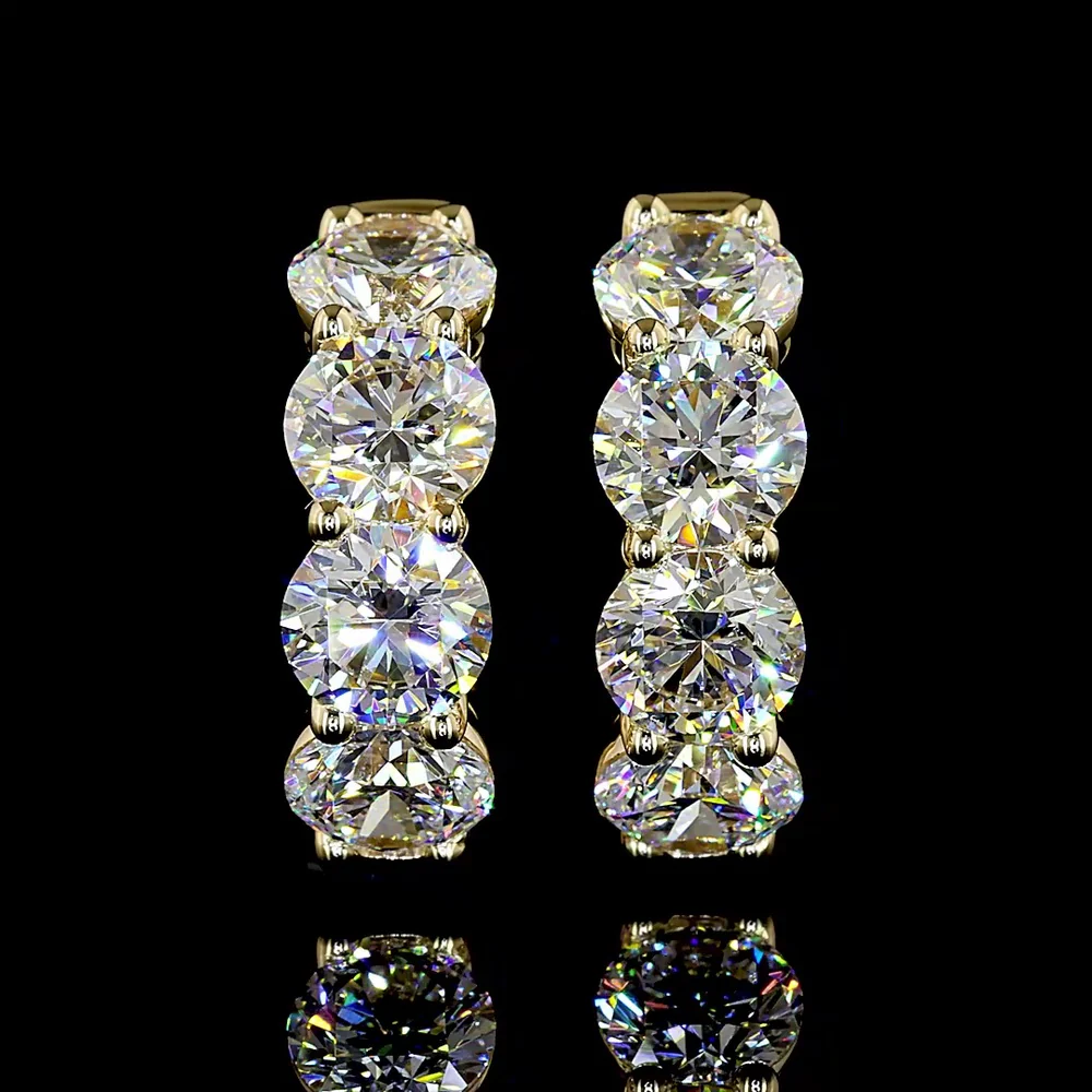 14K Yellow Gold Huggie Earrings with Round Brilliant Cut Lab Diamonds - 4.13 Carats Total Diamond Weight, E-F Color VS Clarity - Covaloro Fine Jewelry