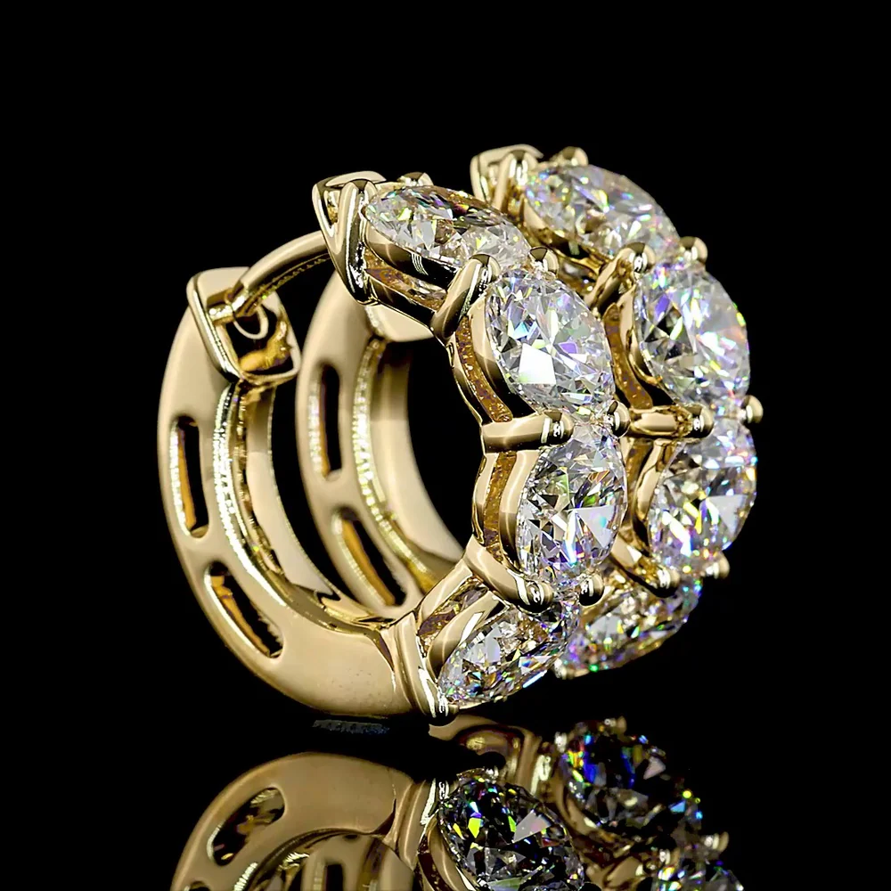 14K Yellow Gold Huggie Earrings with Round Brilliant Cut Lab Diamonds - 4.13 Carats Total Diamond Weight, E-F Color VS Clarity - Covaloro Fine Jewelry - Image 2