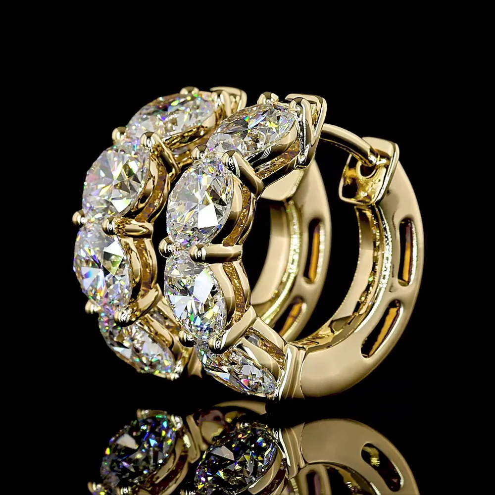14K Yellow Gold Huggie Earrings with Round Brilliant Cut Lab Diamonds - 4.13 Carats Total Diamond Weight, E-F Color VS Clarity - Covaloro Fine Jewelry - Image 3