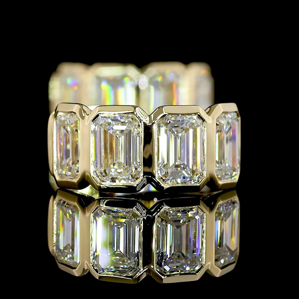 14K Yellow Gold Huggie Hoop Earrings with Bezel Set Emerald Cut Lab Diamonds - 3.50 Total Carat Weight - Covaloro Fine Jewelry - Image 4