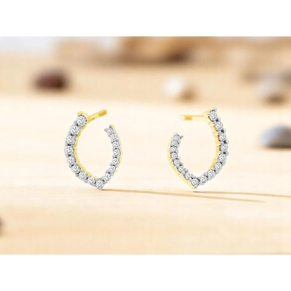 14K Yellow Gold Huggie Hoop Earrings with Shared Prong Set Round Brilliant Diamonds - 0.50 Carat Total Weight - Royal Jewelry - Image 2
