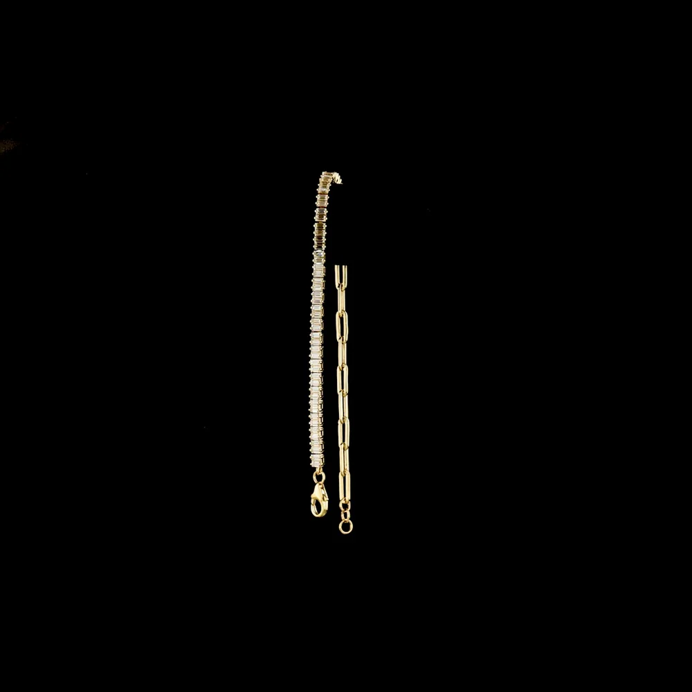 14K Yellow Gold Hybrid Baguette & Link Bracelet with 54 Lab Grown E-F VS1 Diamonds - 1.36 Total Carat Weight - Covaloro Fine Jewelry - Image 3