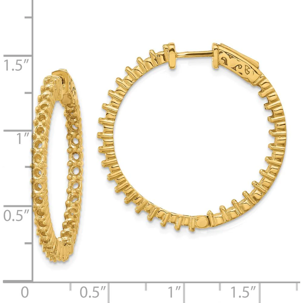14K Yellow Gold In & Out Hoop Earrings with Prong Set Round Stone Mountings - 60 Stone Mountings by Monteluci Fine Jewelry - Image 2