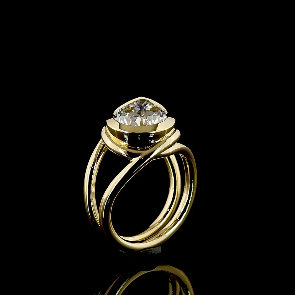 14K Yellow Gold Inclined Bezel Set Pear Shape Lab Grown Diamond Solitaire Ring - 3.50 Carat Total Diamond Weight - Covaloro Fine Jewelry - Image 4