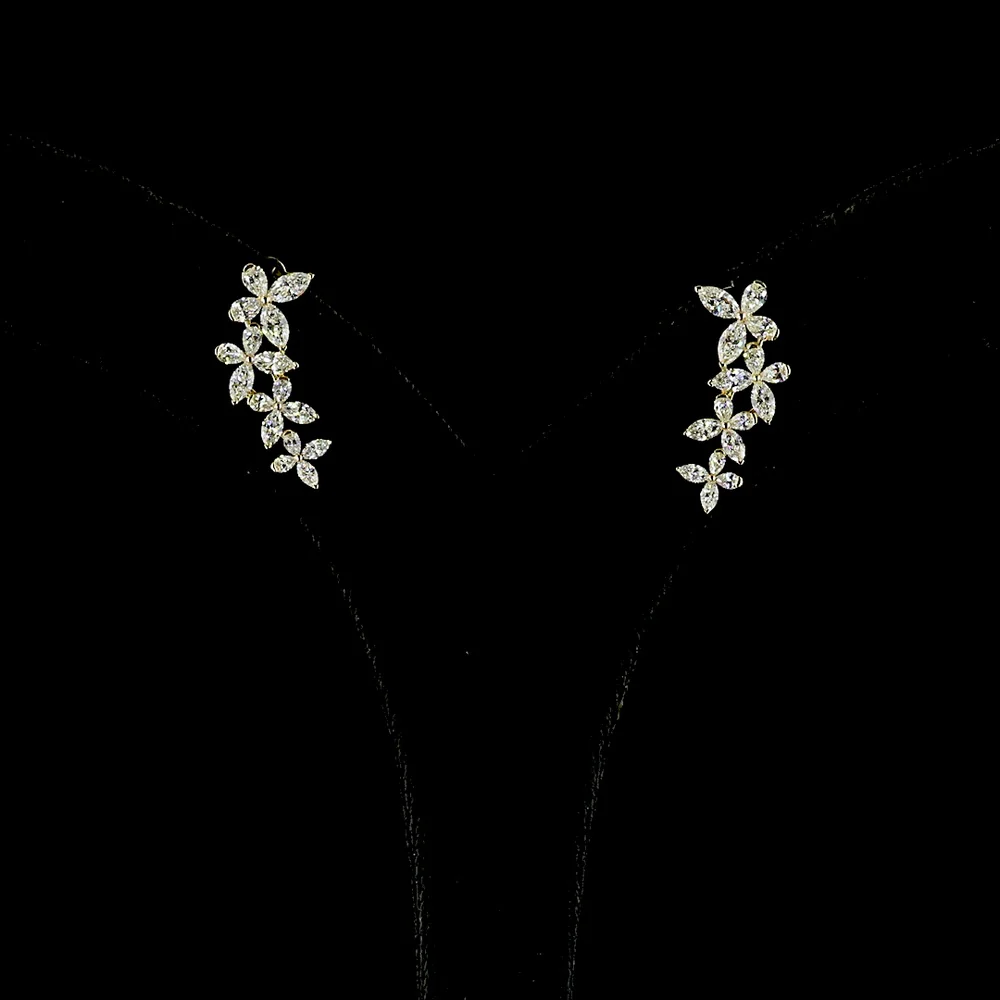 14K Yellow Gold Inclined Crawler Earrings with Marquise and Pear Shape Lab Grown Diamonds - 1.41 Carat Total Diamond Weight - Covaloro Fine Jewelry
