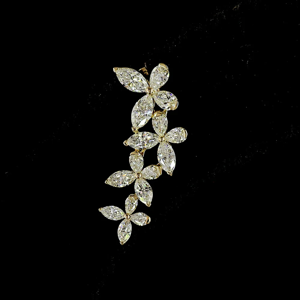 14K Yellow Gold Inclined Crawler Earrings with Marquise and Pear Shape Lab Grown Diamonds - 1.41 Carat Total Diamond Weight - Covaloro Fine Jewelry - Image 2
