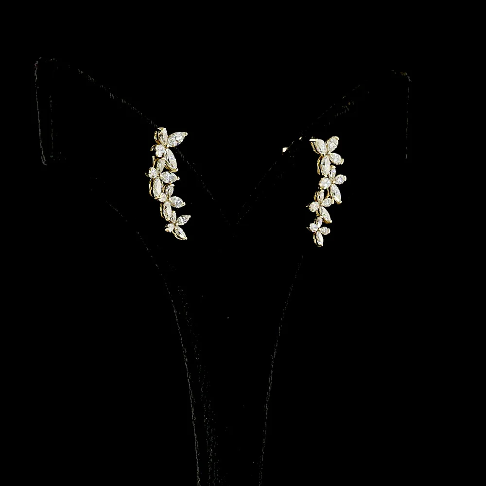 14K Yellow Gold Inclined Crawler Earrings with Marquise and Pear Shape Lab Grown Diamonds - 1.41 Carat Total Diamond Weight - Covaloro Fine Jewelry - Image 3