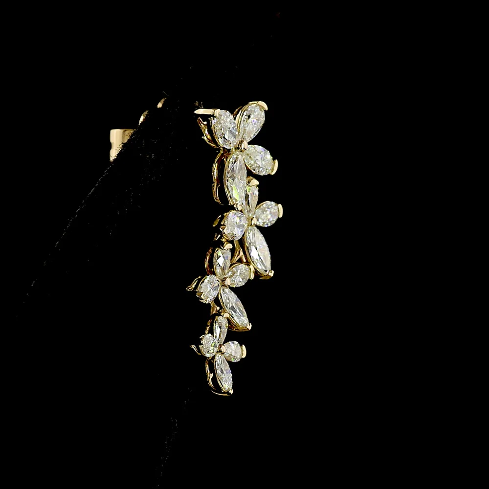 14K Yellow Gold Inclined Crawler Earrings with Marquise and Pear Shape Lab Grown Diamonds - 1.41 Carat Total Diamond Weight - Covaloro Fine Jewelry - Image 4