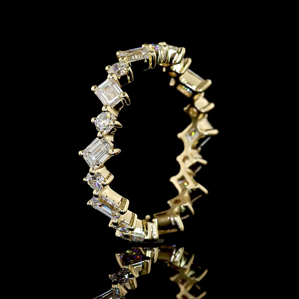 14K Yellow Gold Inclined Eternity Band with Alternating Emerald Cut and Round Cut Lab Diamonds - 1.28 Carats Total Diamond Weight - Covaloro Fine Jewelry - Image 4