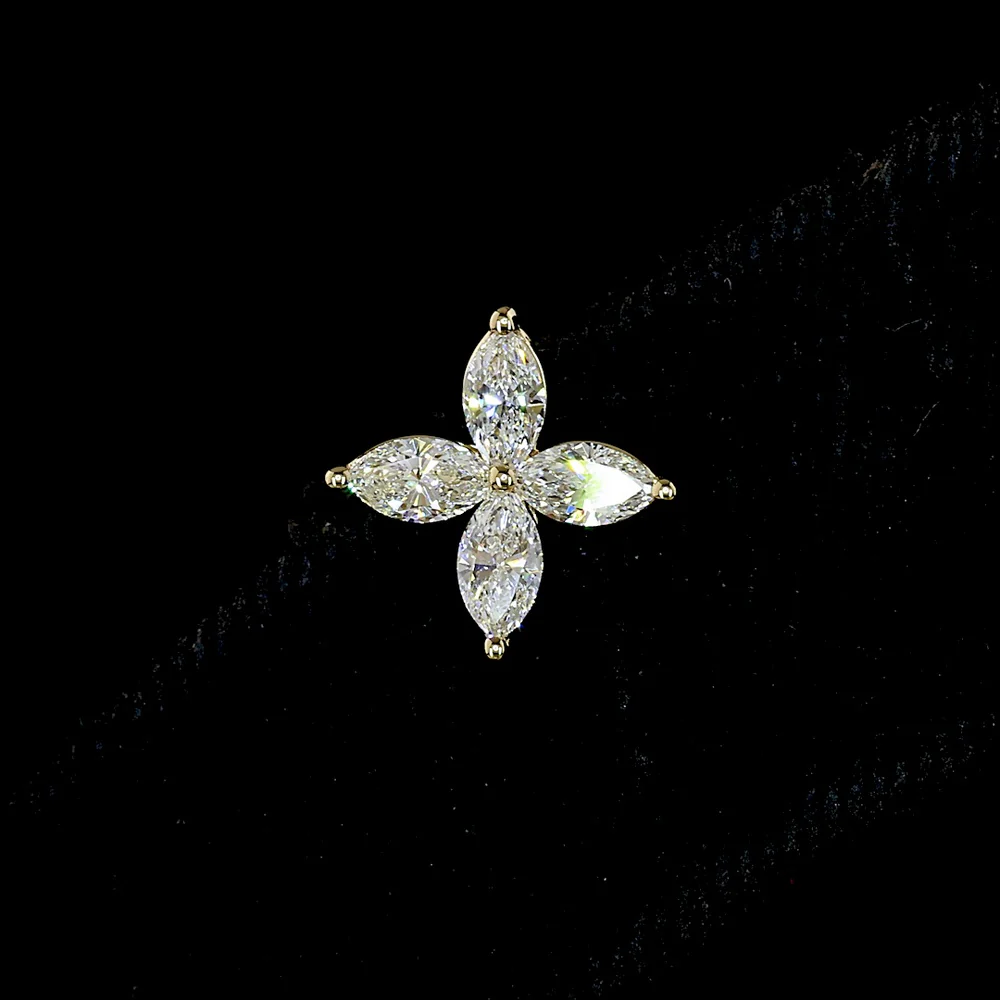 14K Yellow Gold Inclined Floral Marquise Diamond Stud Earrings - 0.68 Carats Total Weight Natural E-F VS+ Diamonds - Covaloro Fine Jewelry - Image 2