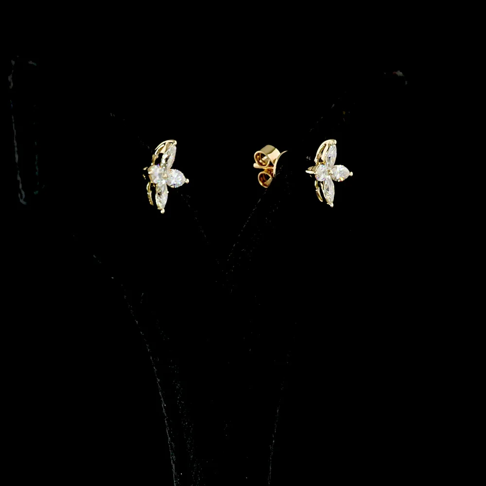 14K Yellow Gold Inclined Floral Marquise Diamond Stud Earrings - 0.68 Carats Total Weight Natural E-F VS+ Diamonds - Covaloro Fine Jewelry - Image 3