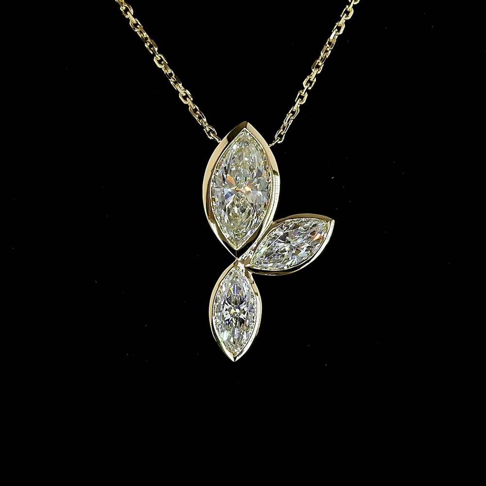 14K Yellow Gold Inclined Marquise Three-Stone Pendant with Bezel Set Lab-Grown Diamonds - 1.59 Carats Total Diamond Weight, E-F VS1 - Covaloro Fine Jewelry - Image 2