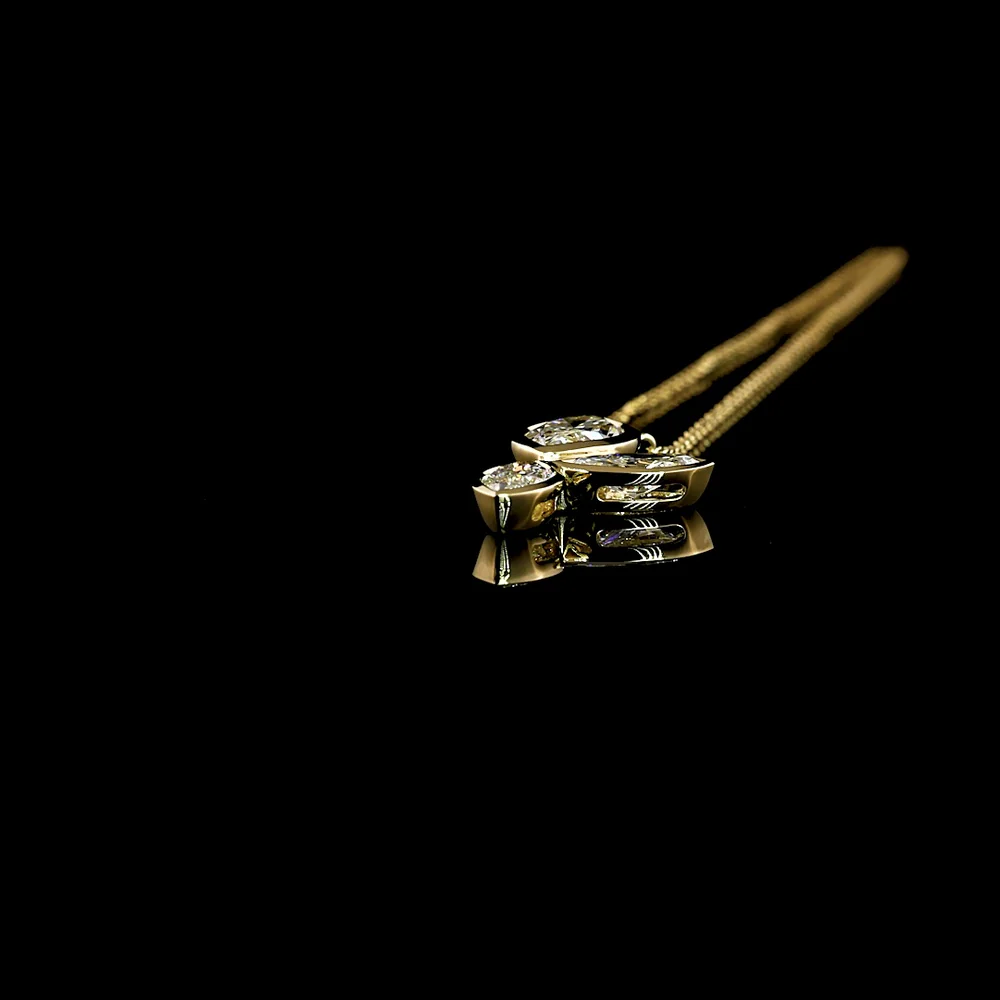 14K Yellow Gold Inclined Marquise Three-Stone Pendant with Bezel Set Lab-Grown Diamonds - 1.59 Carats Total Diamond Weight, E-F VS1 - Covaloro Fine Jewelry - Image 3